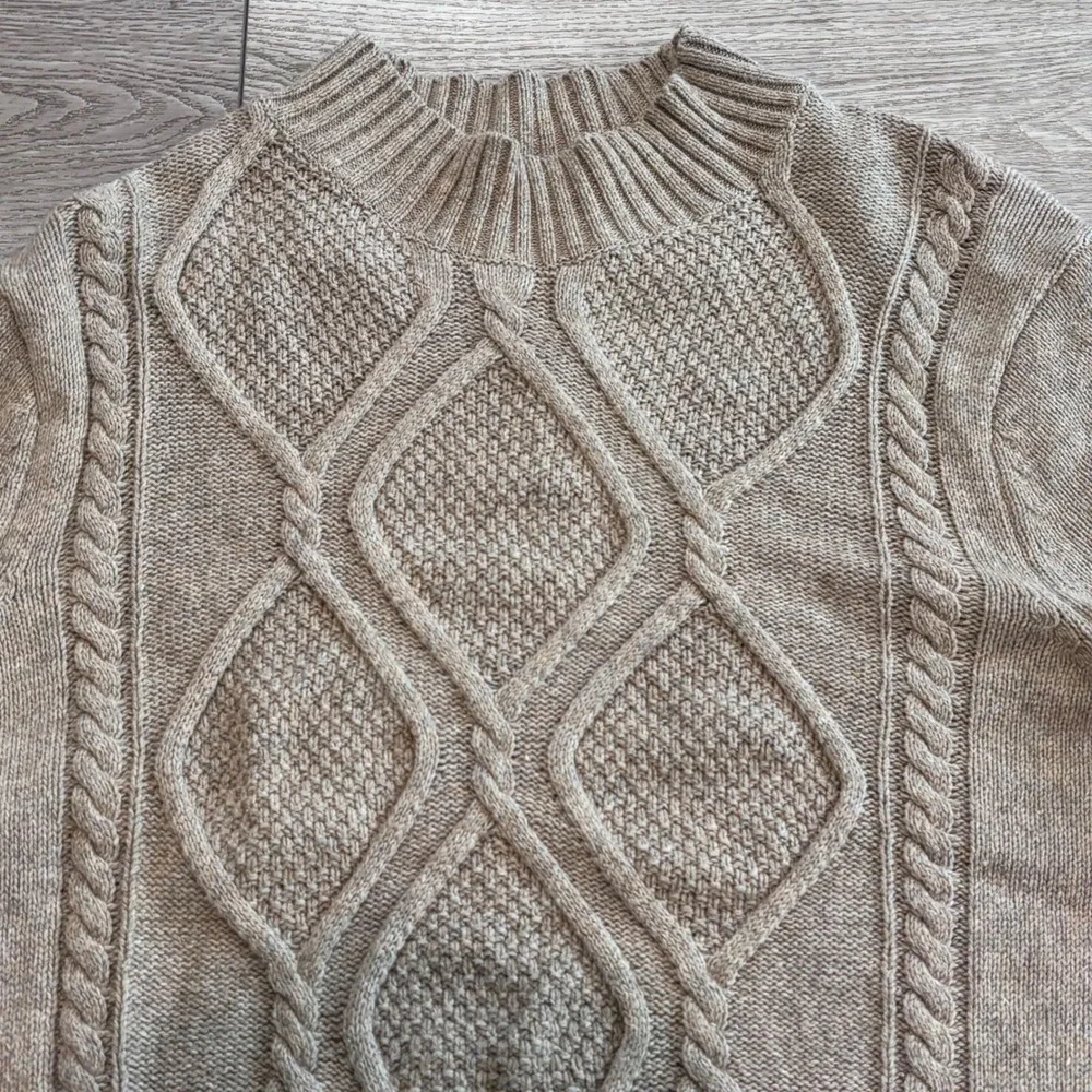 Jos. A. Bank Sweater Mens XL Tan Cable Knit Merino Wool Blend Mock Neck New